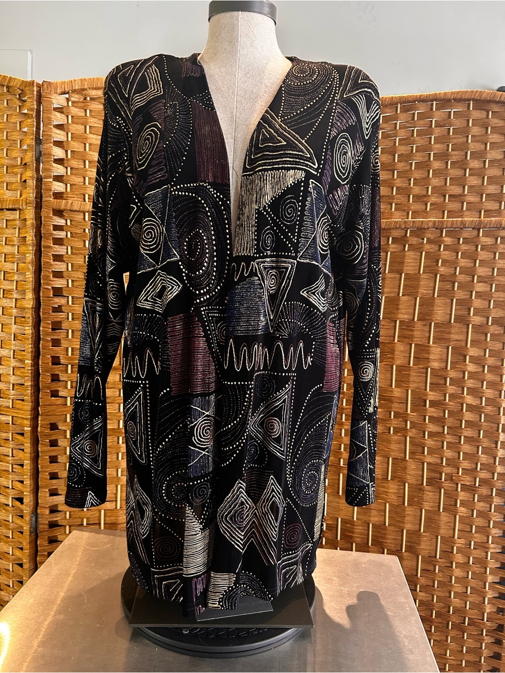 Vintage 90s Wearable Art Duster S/M Abstract Painted Black Made USA